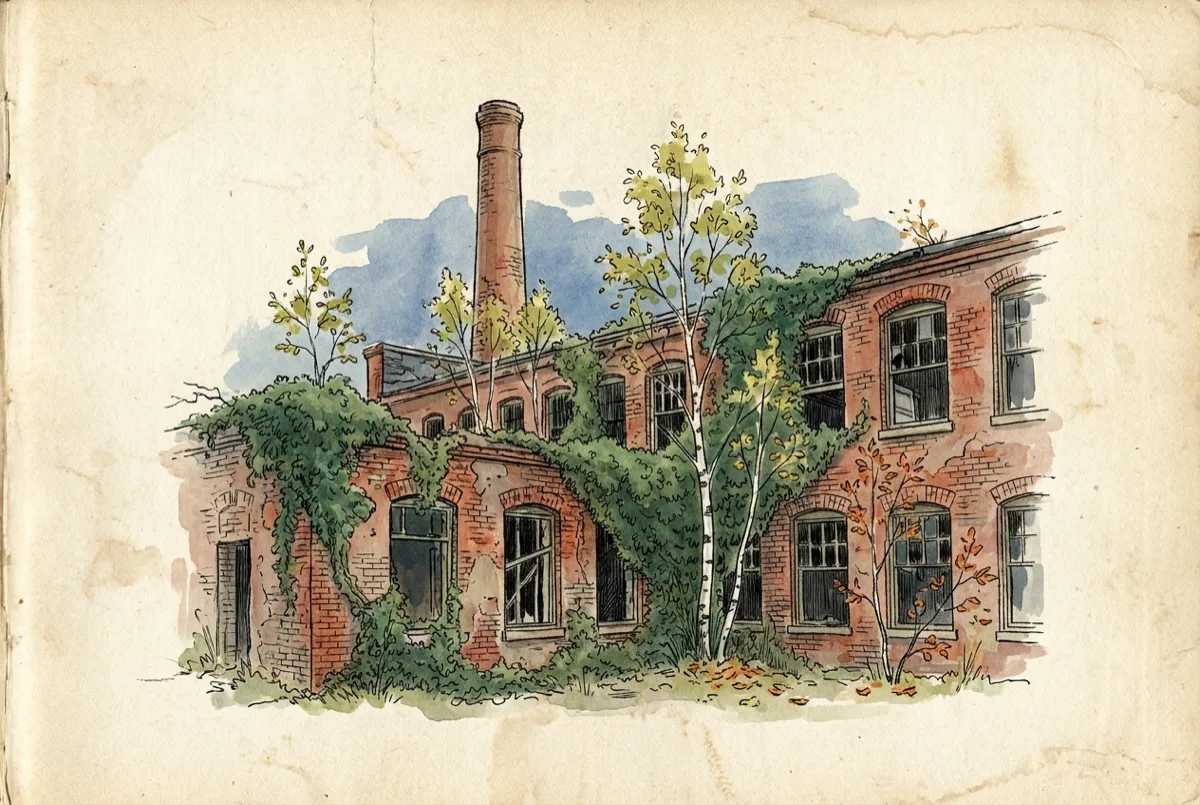 Field-journal illustration of abandoned places in Connecticut