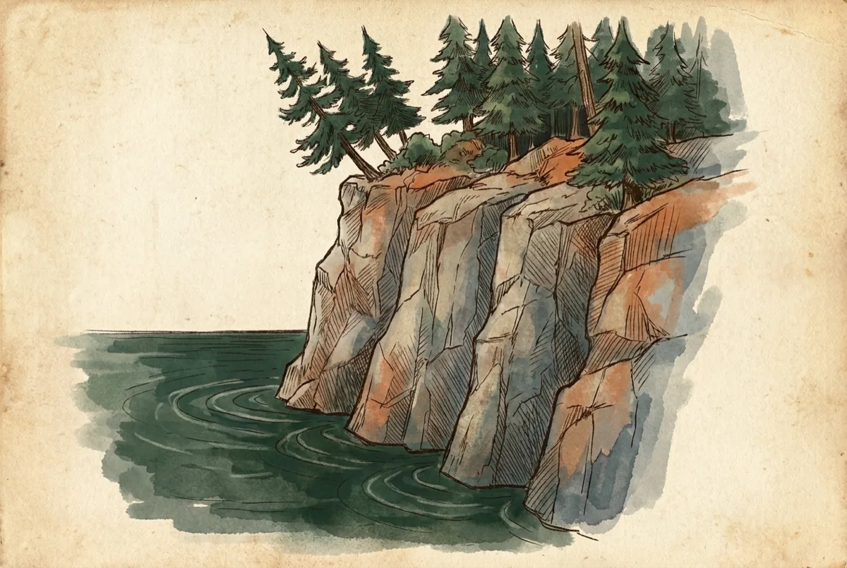 Field-journal illustration of cliff jumping in Connecticut