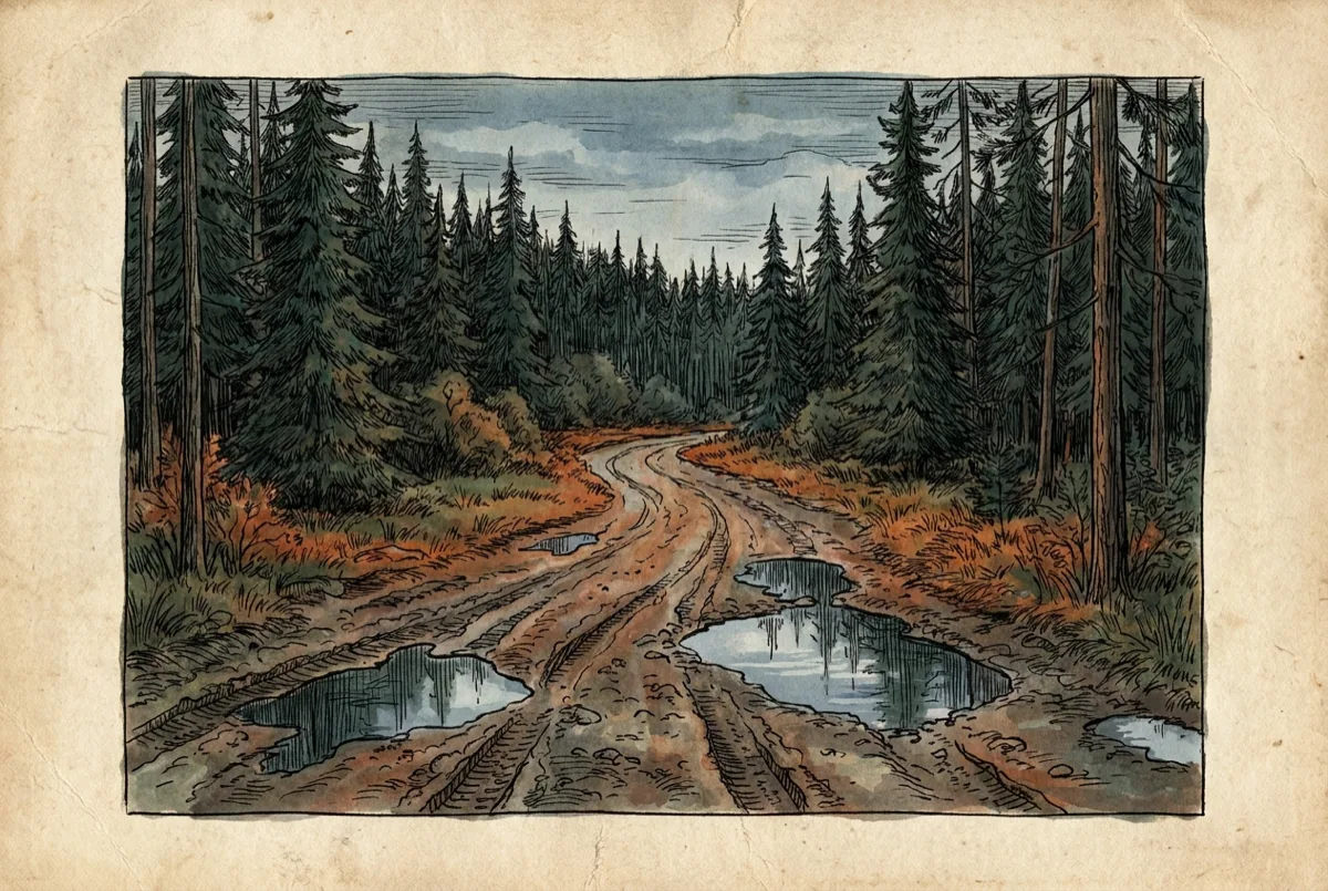 Field-journal illustration of off-roading in Connecticut